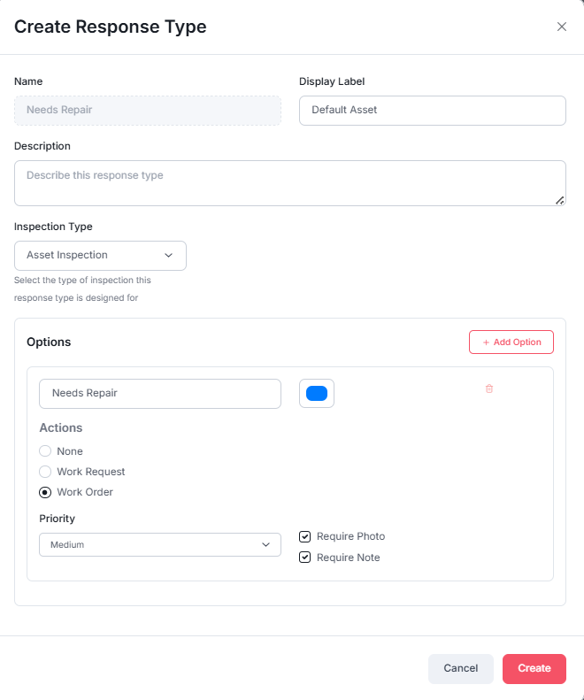 Response types, priorities, and conditional logic in the template builder